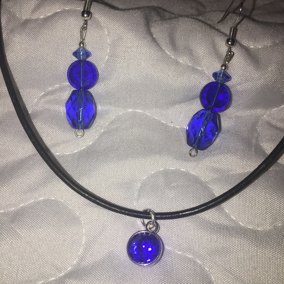 🆕Royal blue set Necklace & Earrings leather cord - Picture 1 of 7